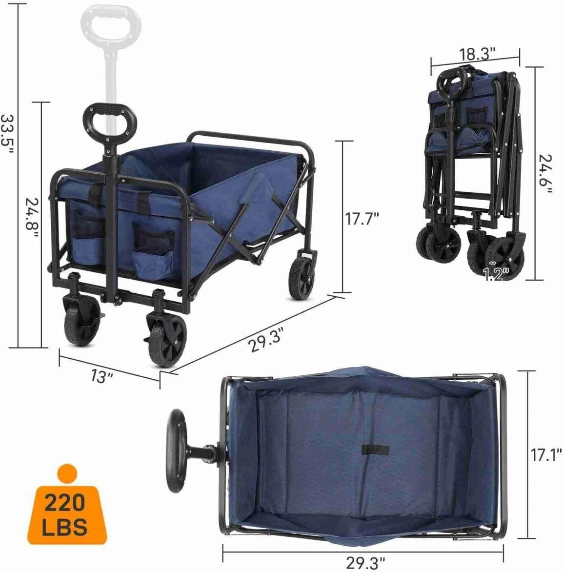 Blue Heavy Duty Folding Wagon with All Terrain Wheels F548