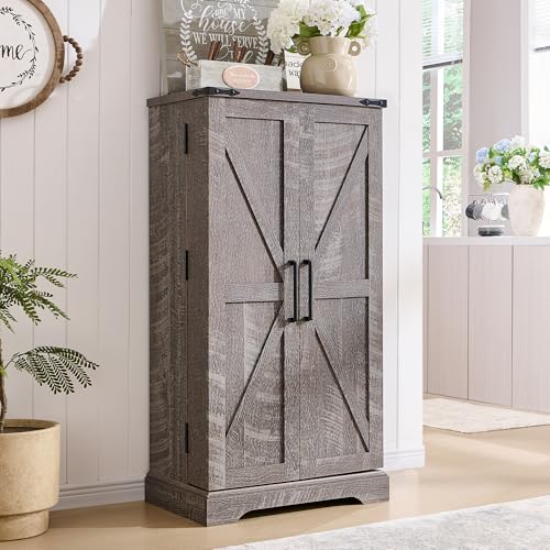 Off White Tall Kitchen Pantry with Barn Doors E43825