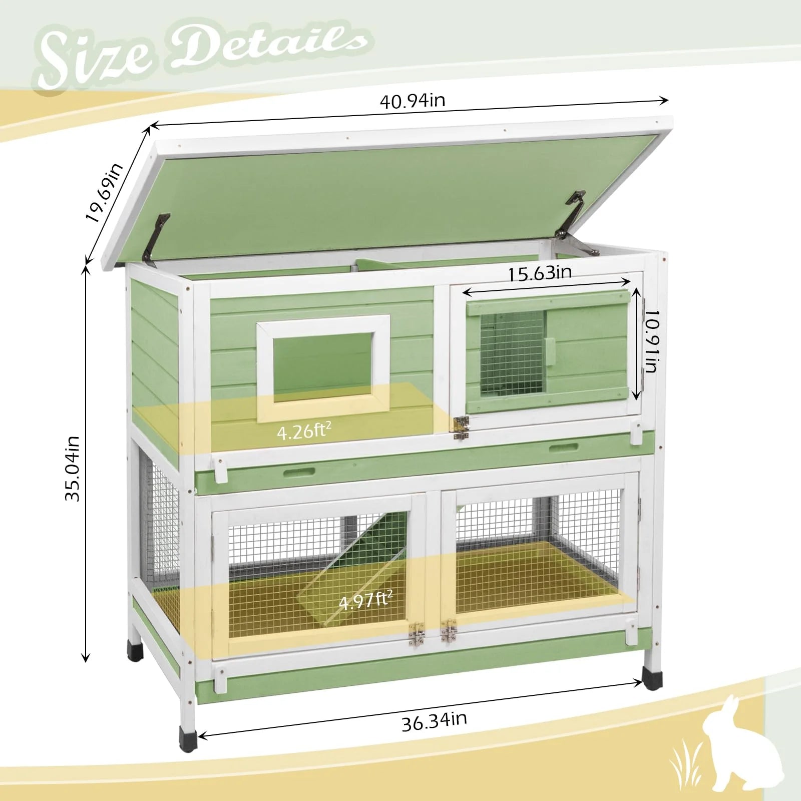 Green Two Story Rabbit Hutch with Wheels A537369