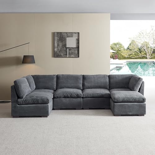 Oversized Modular 6 Seaters Cloud Sectional Sofa with Reversible Chaises O65792