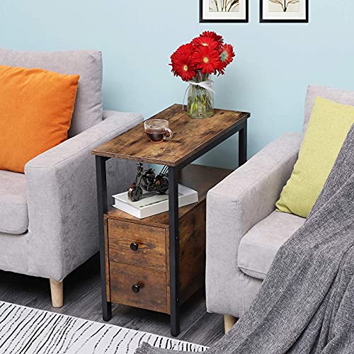 Greige and Black Narrow End Table with Drawer and Open Storage Shelf X5605