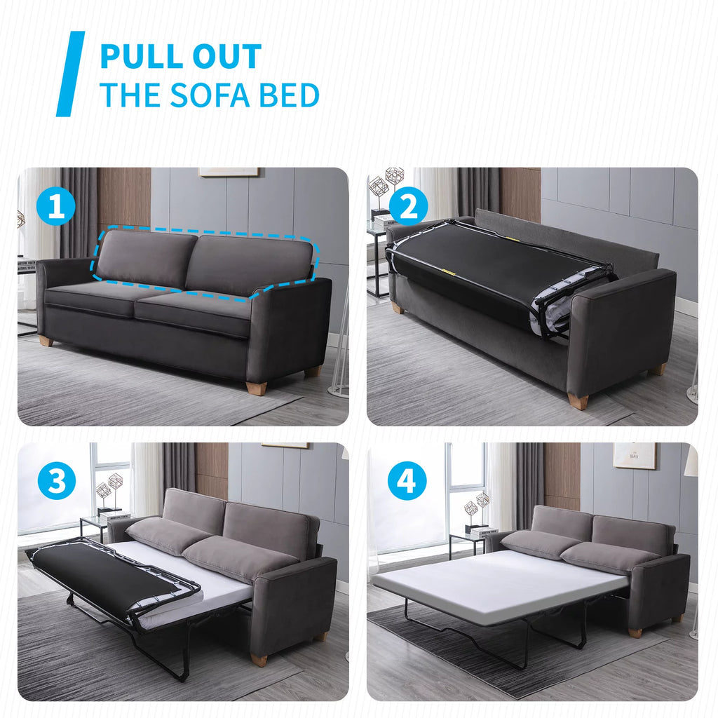 Queen Dark Grey Pull Out Sofa Bed with Memory Foam Mattress U9013