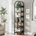 6-Tier Open Bookshelf, 78.7" Tall Arched Bookcase with Metal Frame, Rustic Brown A4183