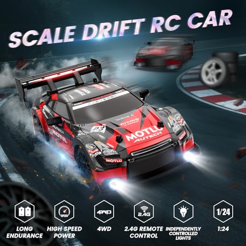 RC Drift Car 4WD 2.4GHz Remote Control Car with 2 Car Shells, LED Lights, Two Batteries, Drifting Tires E309