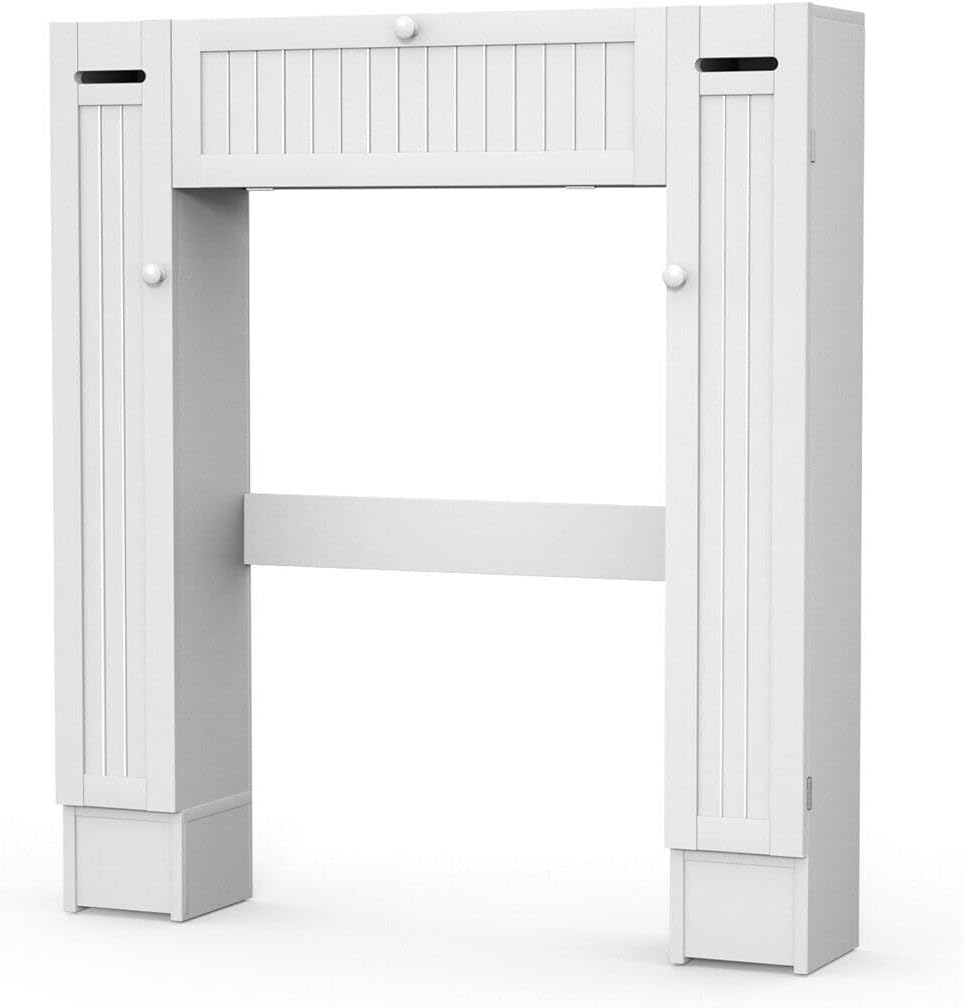 White Freestanding Over The Toilet Cabinet with 2 Side Doors G709