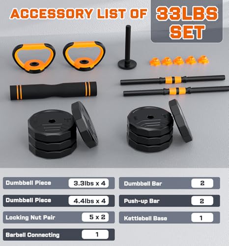 5-in-1 Adjustable Dumbbell Set, 33/44/66/88lbs Free Weights Set with Connector T956028