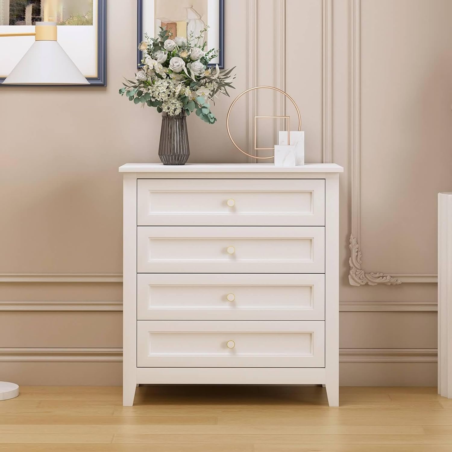 White Solid Wood Drawer Dresser I541241