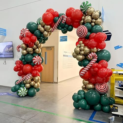 Red Green Gold Candy Cane Foil Balloon Garland Arch Kit Y7351