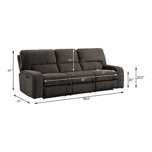 3-Piece Chenille Fabric Manual Reclining Sofa Set, Chocolate W15698