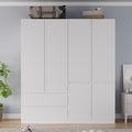 White 4 Door 2 Drawers Wooden Armoire Wardrobe with Shelves and Hanging Rod E242441