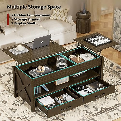 Black 47.2" Wood Lift Top Coffee Table with Storage H566831