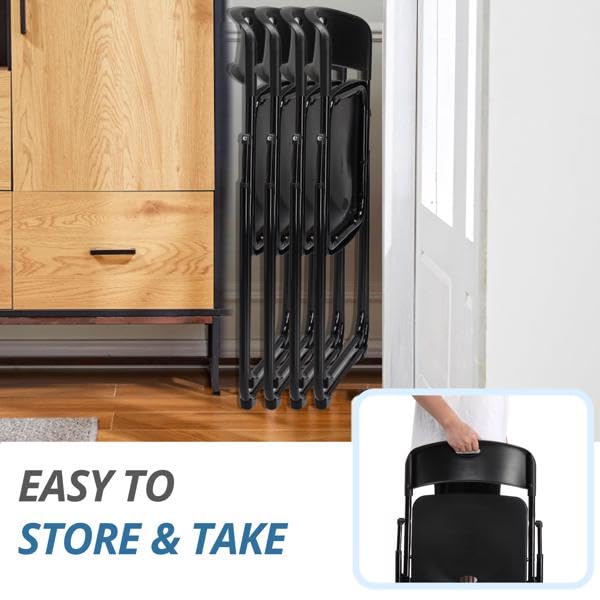Black 4 Pack Plastic Stackable Folding Chair X25637