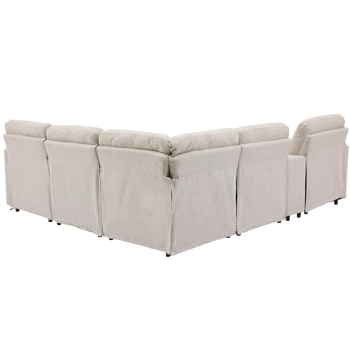 Beige L-Shaped Recliner Sectional Sofa with Storage Box J9040