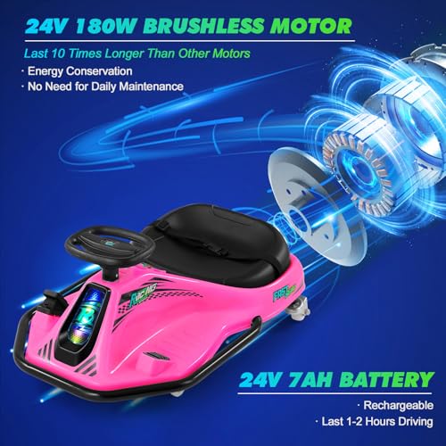 Pink 24V Electric Drifting Go Kart with 2 Replacement Universal Wheels L63705