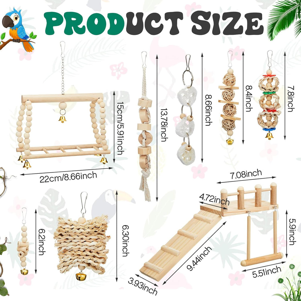 10 Pcs Parrot Swing Toys and Bird Perches Platform with Climbing Ladder Chewing Standing Hanging Parakeet Toys Bird Cage Accessories D107