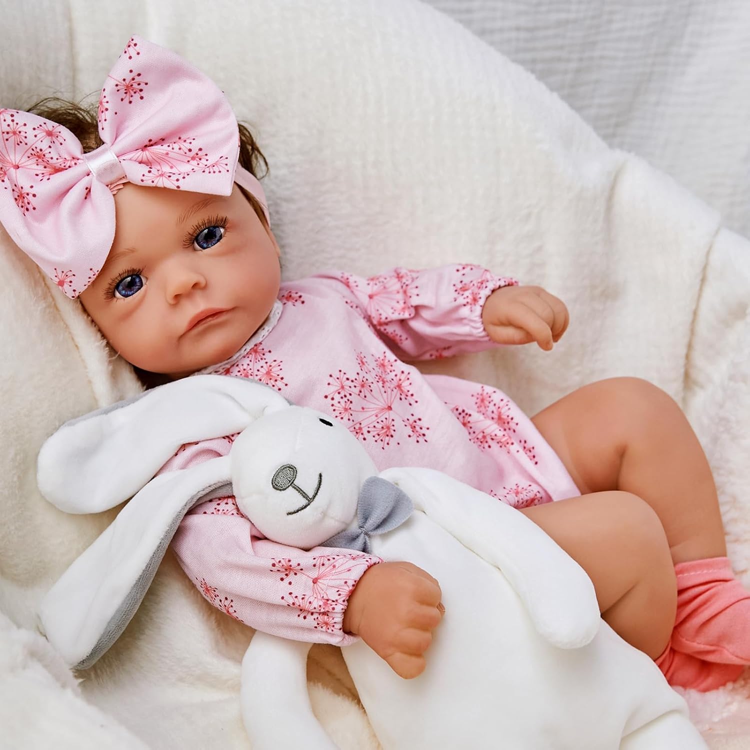 17 Inch Cloth Body Blue Eyes Hand-Rooted Hair Reborn Baby Doll T3660