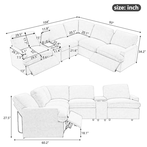 Beige L-Shaped Recliner Sectional Sofa with Storage Box J9040