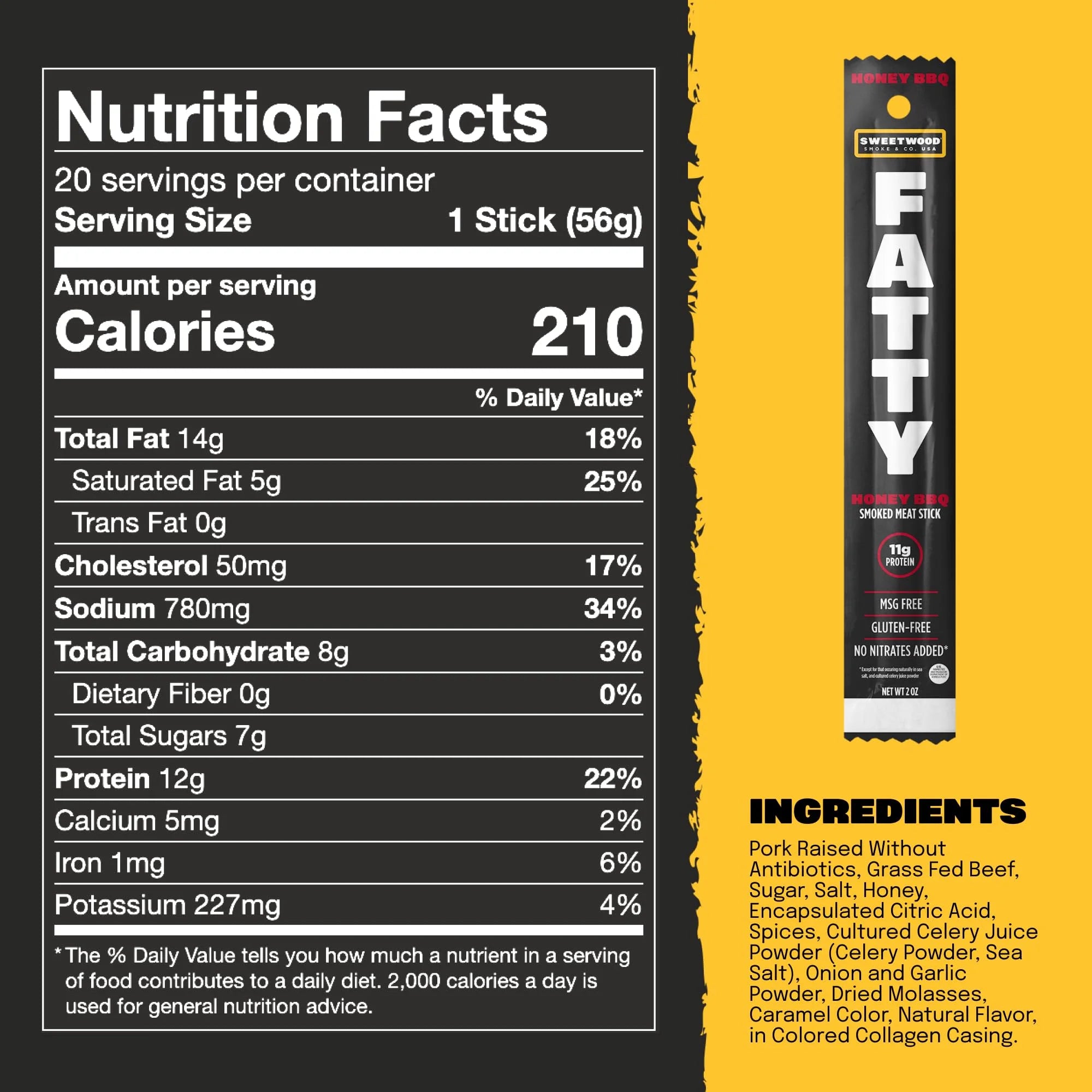 Honey BBQ Grass-Fed Beef Jerky Sticks, 2 Ounce (Pack of 20) D99986
