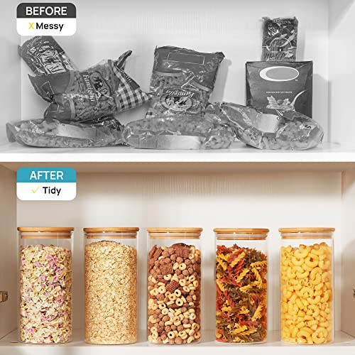 Set of 3 Glass Food Storage Jars with Airtight Bamboo Wooden Lids L91663