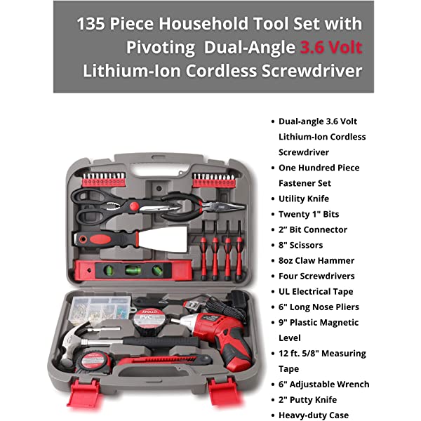 135 Piece Pink Household Tool Kit with Cordless Screwdriver X993985