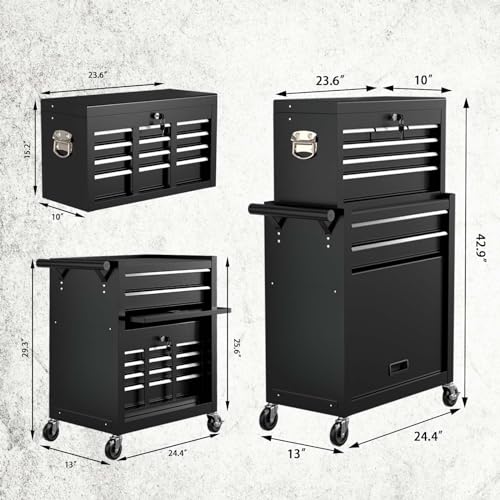 8-Drawer Rolling Metal Tool Chest with Lockable Drawer (BLACK) J7011