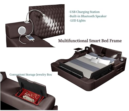 Queen Size Leather Bed Frame with Massage Recliner and Storage Space (Gray) Q98056