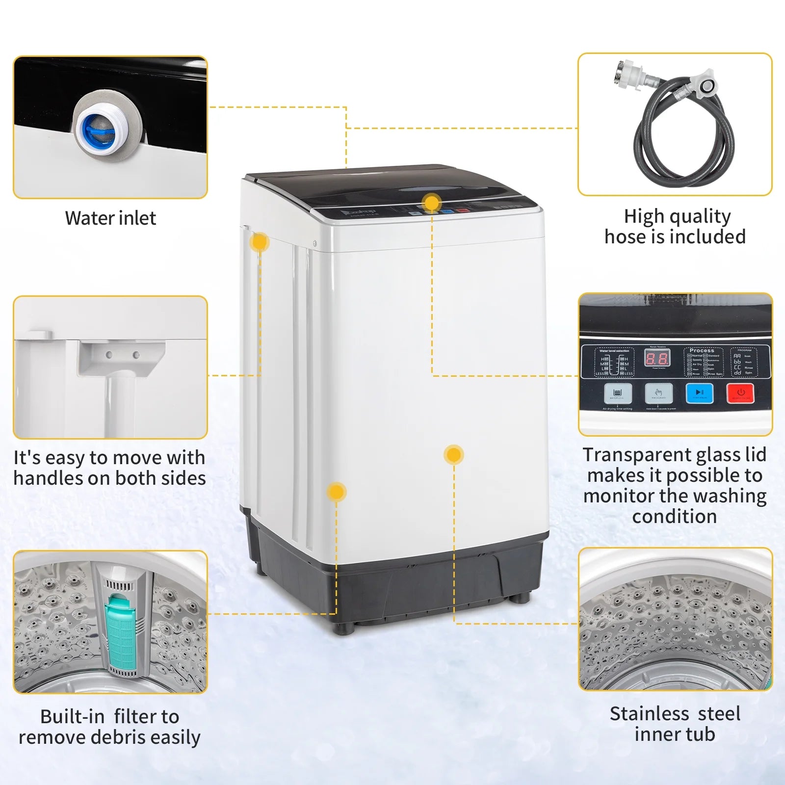 17.6 Lbs Portable Washing Machine with LED Display P441