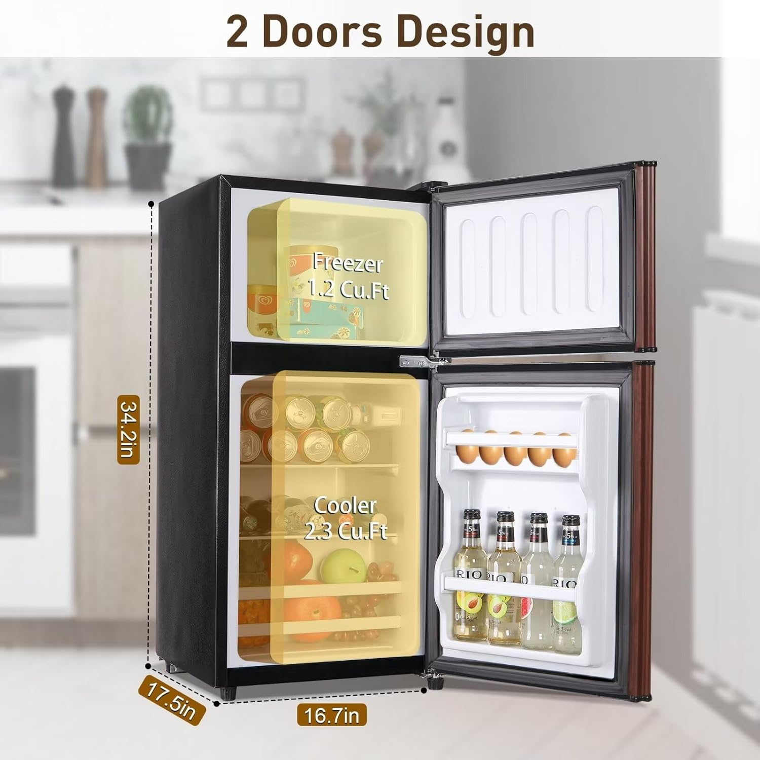 Compact Refrigerator, 3.5 Cu.Ft Double Door Fridge with 7 Level Adjustable Thermostat R35290