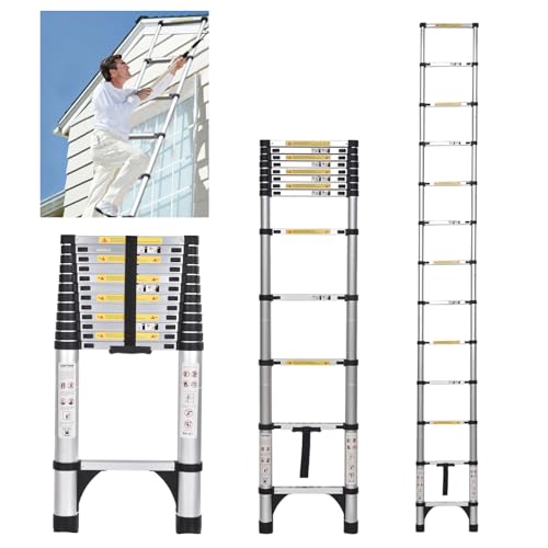 16.5 FT Aluminum Telescoping Ladder with 2 Triangle Stabilizers G9948