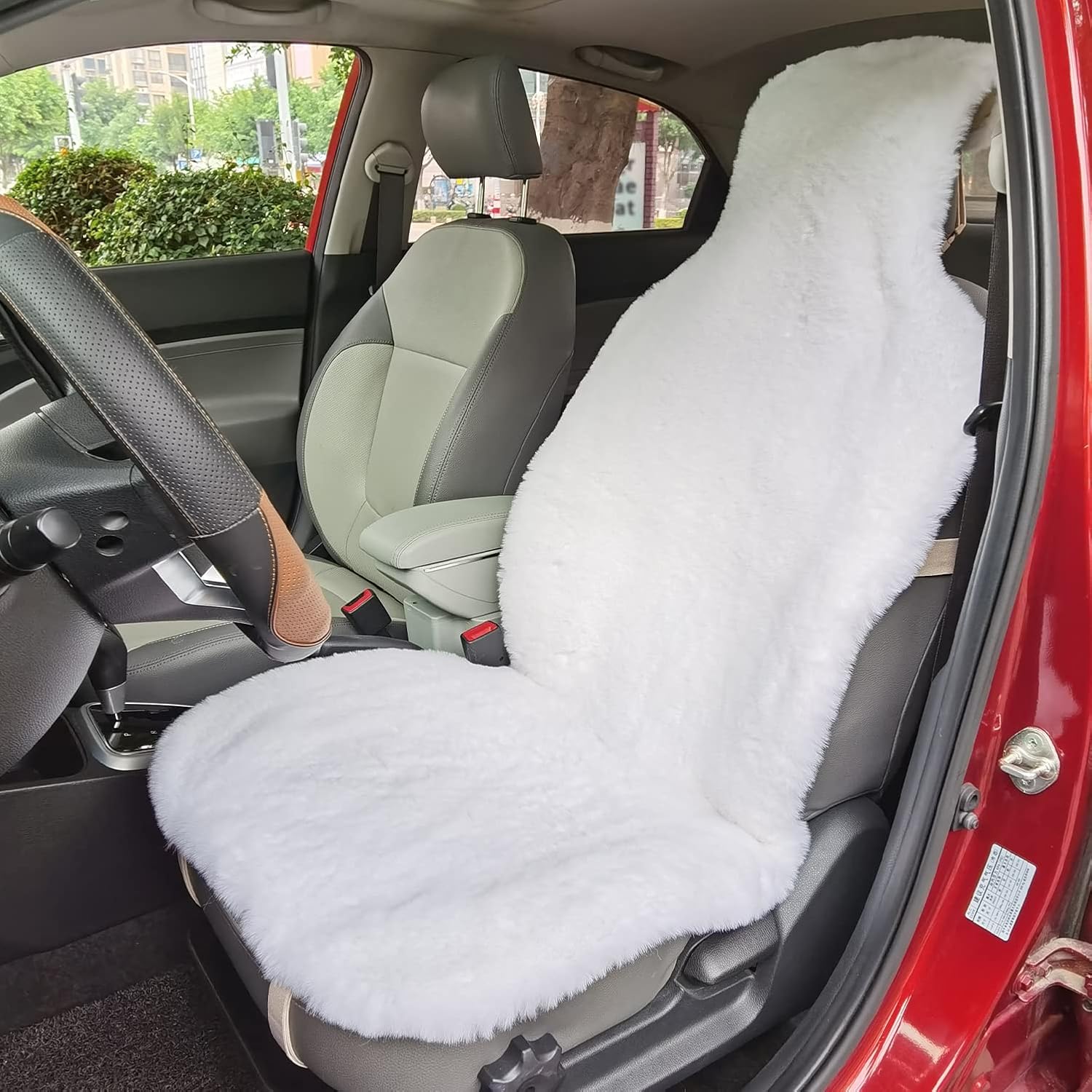 White Faux Sheepskin Fur Car Seat Cushion 1pc P250075