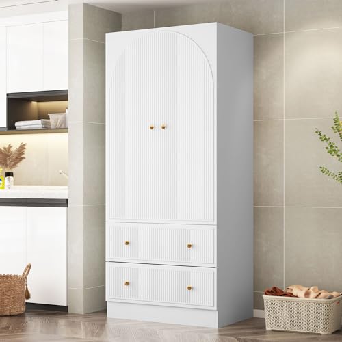 White Freestanding Armoire with 2 Drawers Z5572