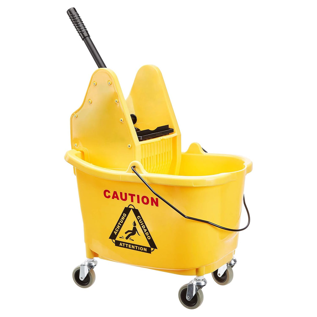 Rectangular Mop Bucket and Down Press Wringer Combo, 35-Quart, Yellow I405