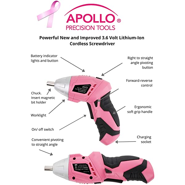 135 Piece Pink Household Tool Kit with Cordless Screwdriver X993985