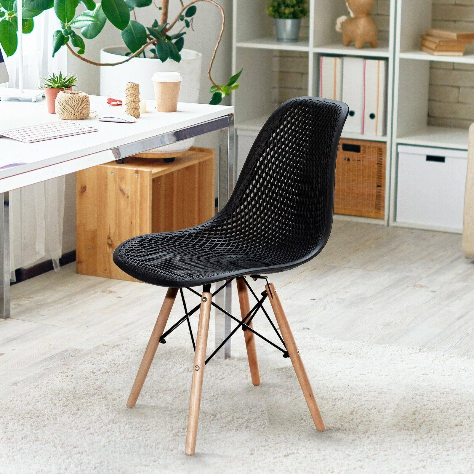 White Plastic Hollow Chair Set with Wood Leg I966