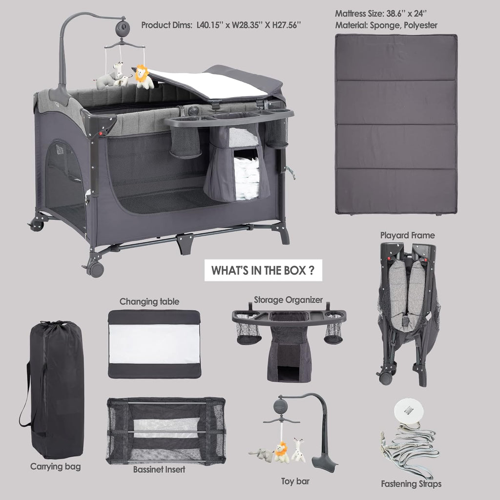 Grey Bassinet with Changing Table and Storage Shelf S8325