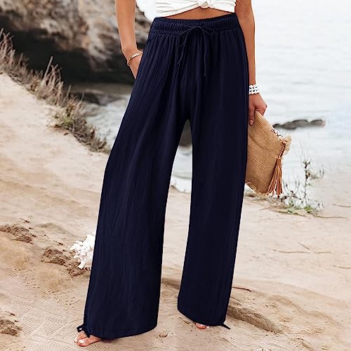 Loose Wide Leg Beach Pants with Elastic High Waist J73728