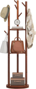 Walnut Wooden Freestanding Coat Rack with 3 Shelves and 9 Hooks L3636