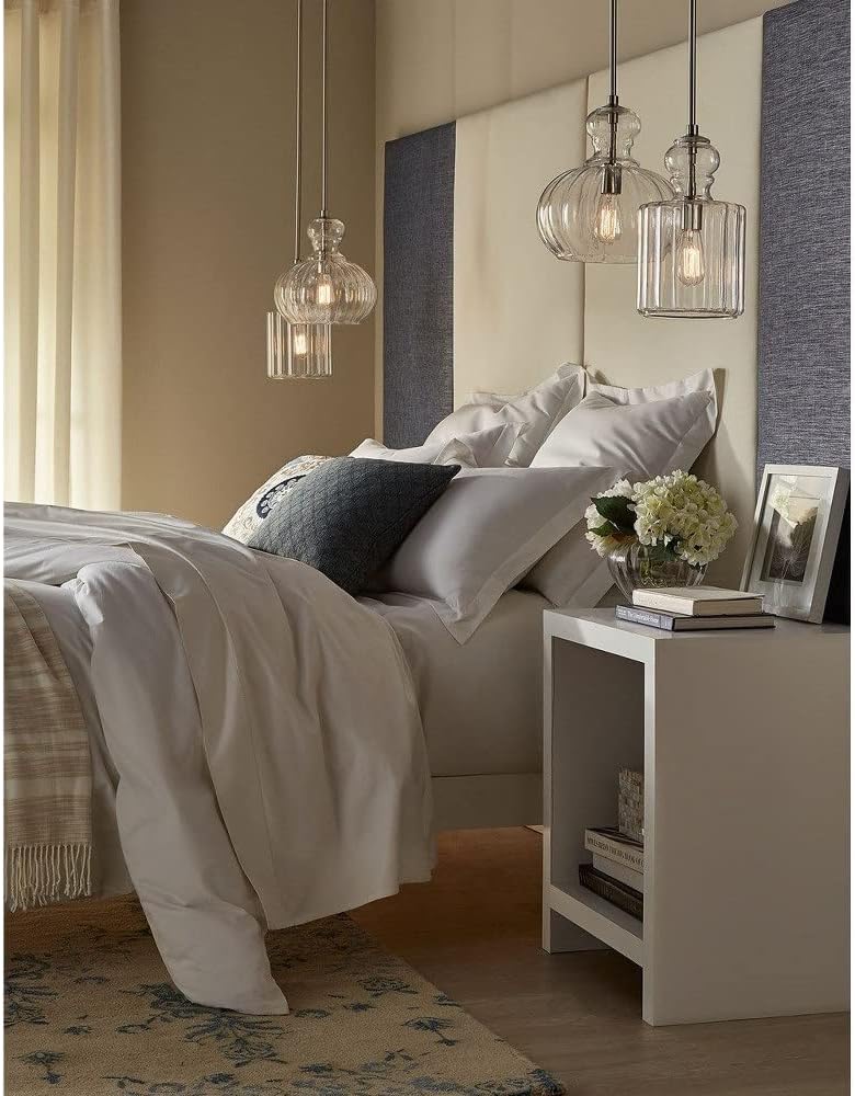 13.75" 1 Light Pendant with Clear Ribbed Glass in Brushed Nickel A476982