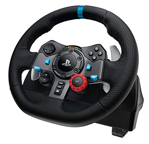 Black Leather Steering Wheel with Floor Pedals V5109