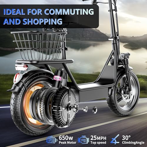 500W Peak Motor Sit Down E Scooter with Basket, 14" Pneumatic Tire W8476