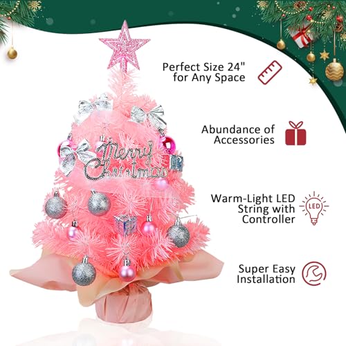 24 Inch Prelit Artificial Christmas Tree with 50 LED Lights N77416