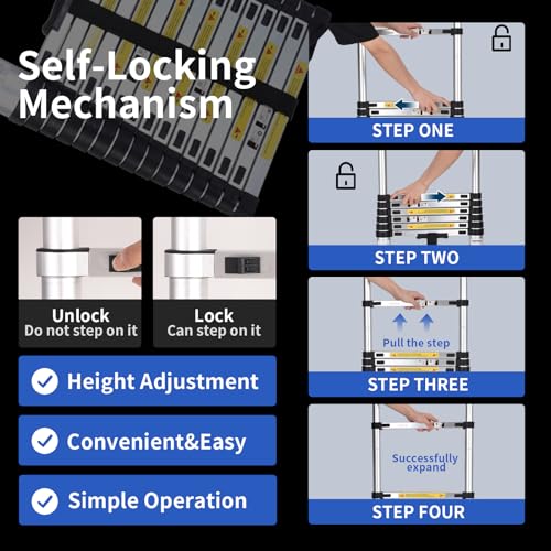 16.5 FT Aluminum Telescoping Ladder with 2 Triangle Stabilizers G9948
