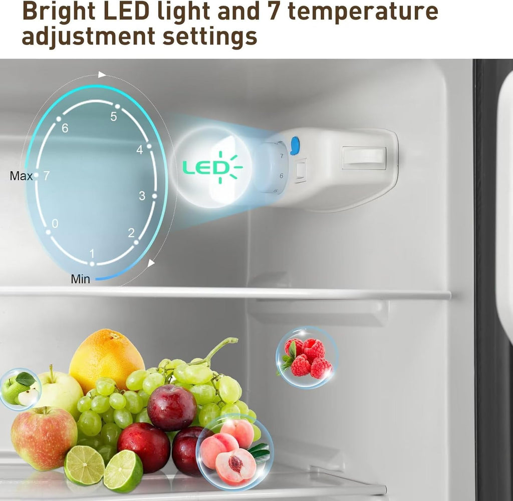 Compact Refrigerator, 3.5 Cu.Ft Double Door Fridge with 7 Level Adjustable Thermostat R35290
