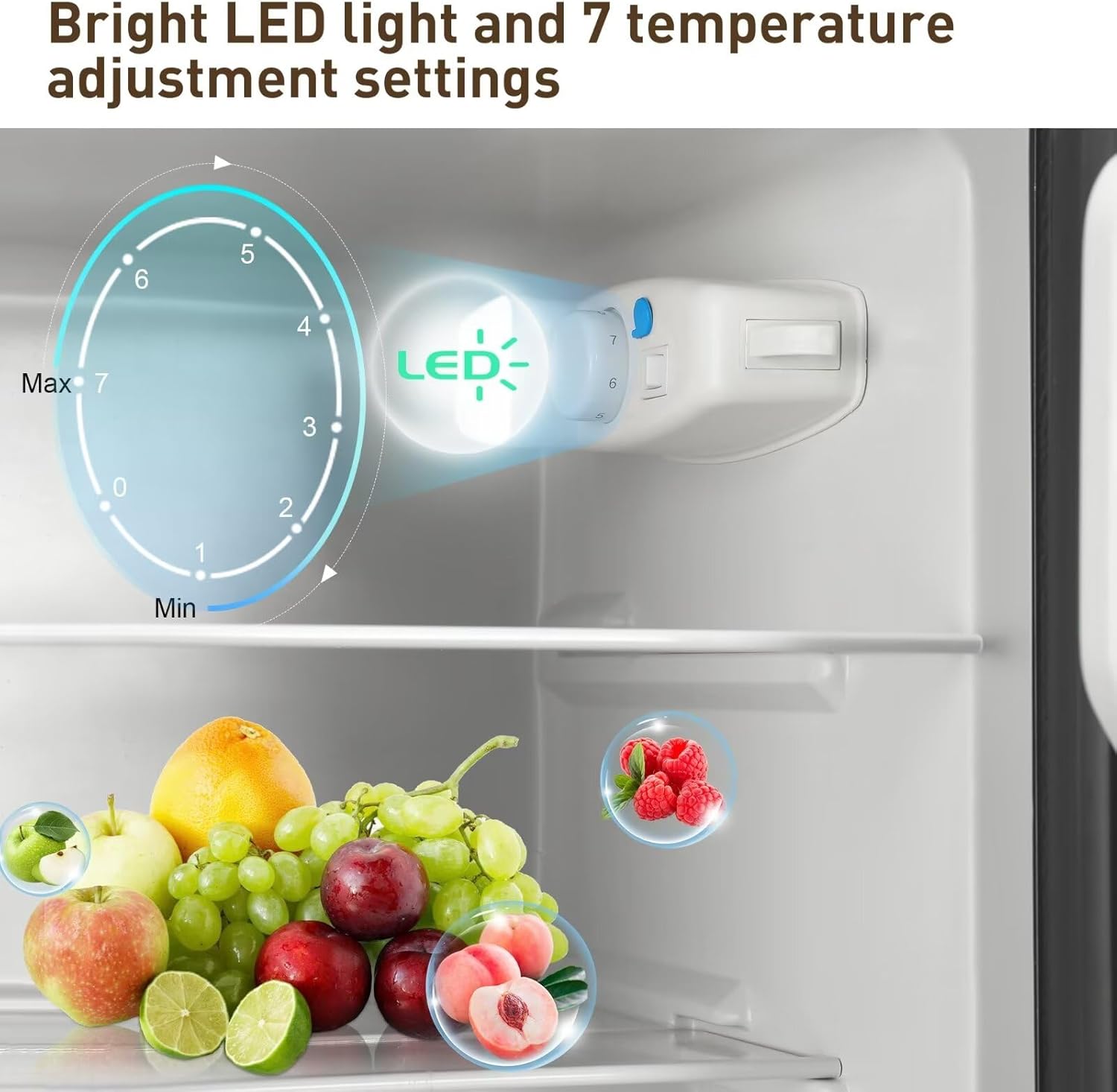 Compact Refrigerator, 3.5 Cu.Ft Double Door Fridge with 7 Level Adjustable Thermostat R35290