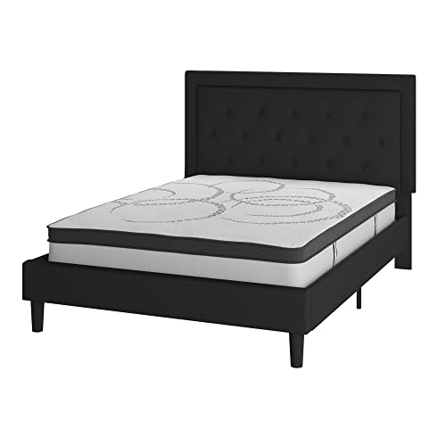 Queen Size Beige Fabric Upholstered Platform Bed with Pocket Spring Mattress F413