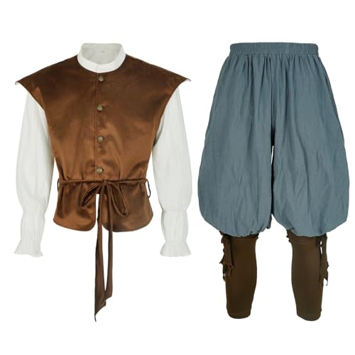 Mens Medieval Costume Vest Pants Shirt J106