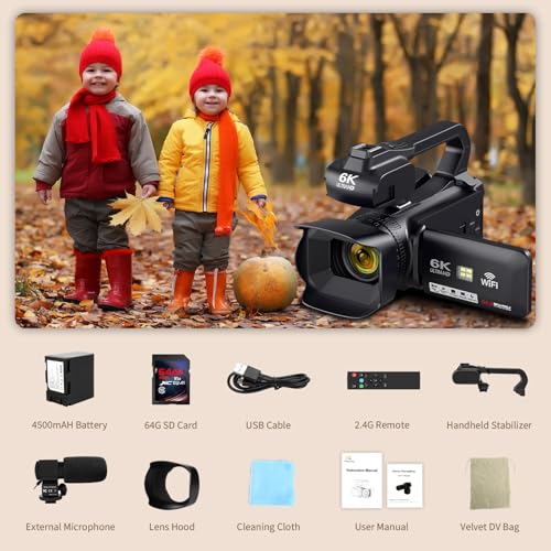 6K 64MP IR Night Vision Digital Camera with 18X Digital Zoom 4.0" Touch Screen WiFi and 64G SD Card V184672
