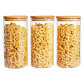 Set of 3 Glass Food Storage Jars with Airtight Bamboo Wooden Lids L91663