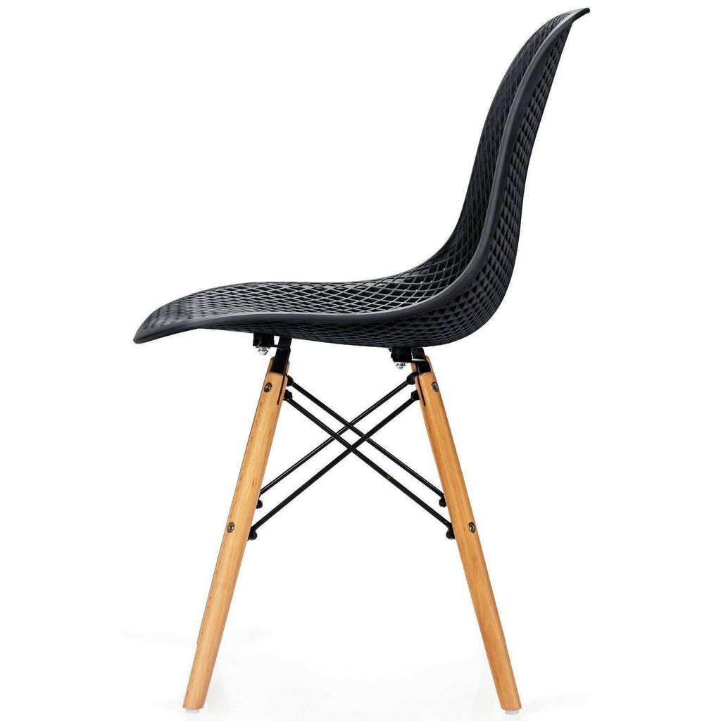 White Plastic Hollow Chair Set with Wood Leg I966