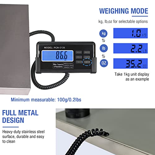 660lbs LCD Digital Platform Heavy Duty Portable Stainless Steel Shipping Scale S3128